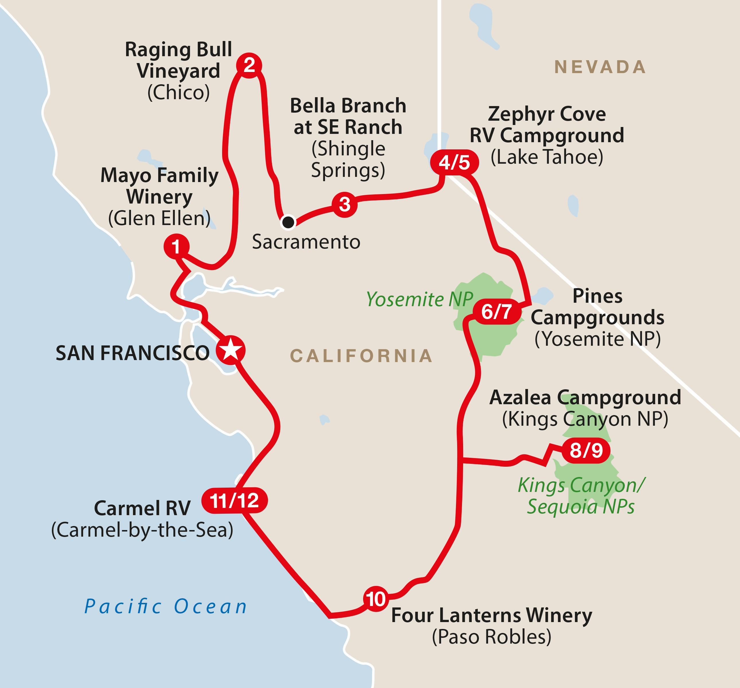 Mapa del recorrido California Central