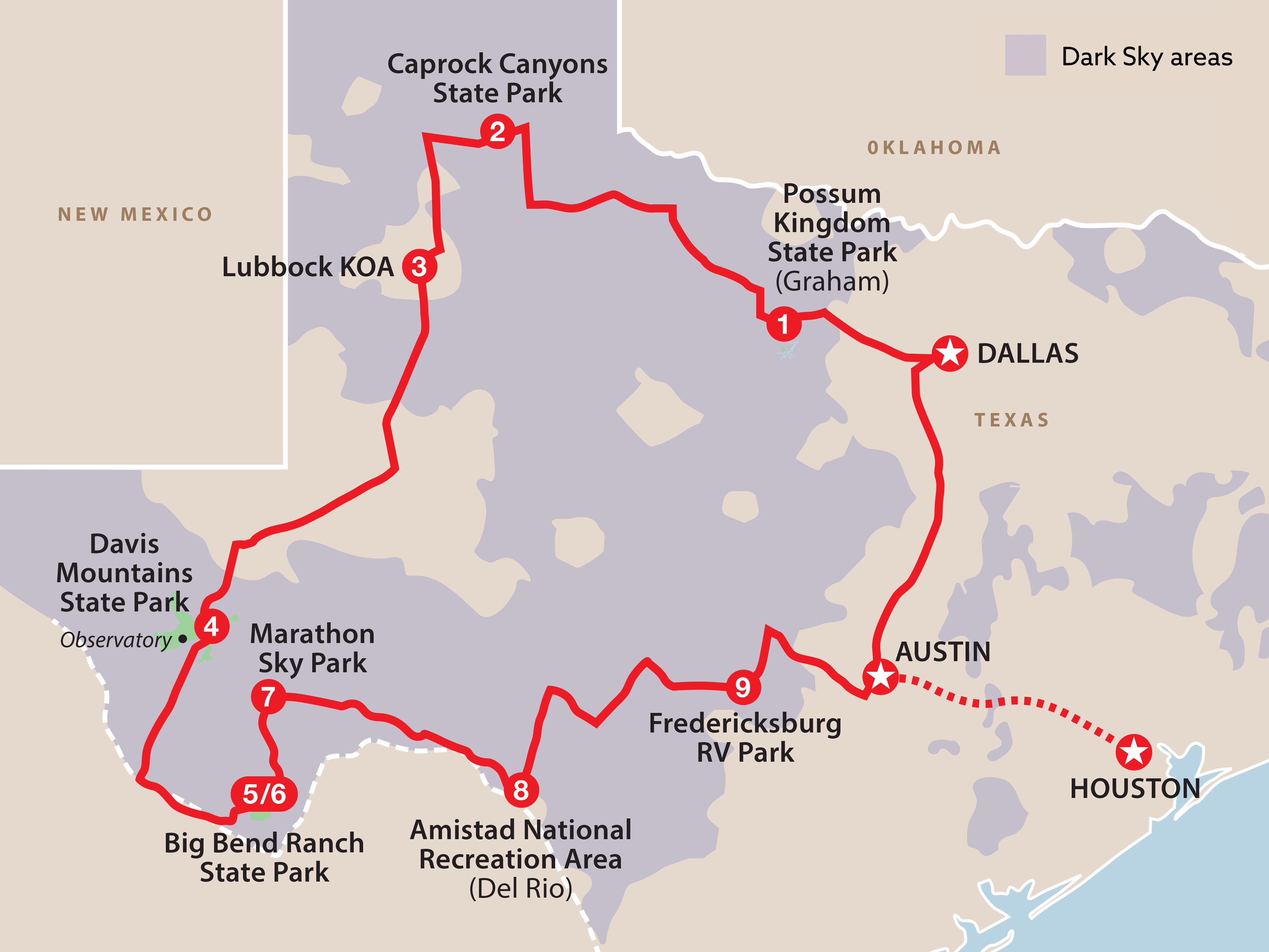 Mapa del recorrido Aventura Lone Star