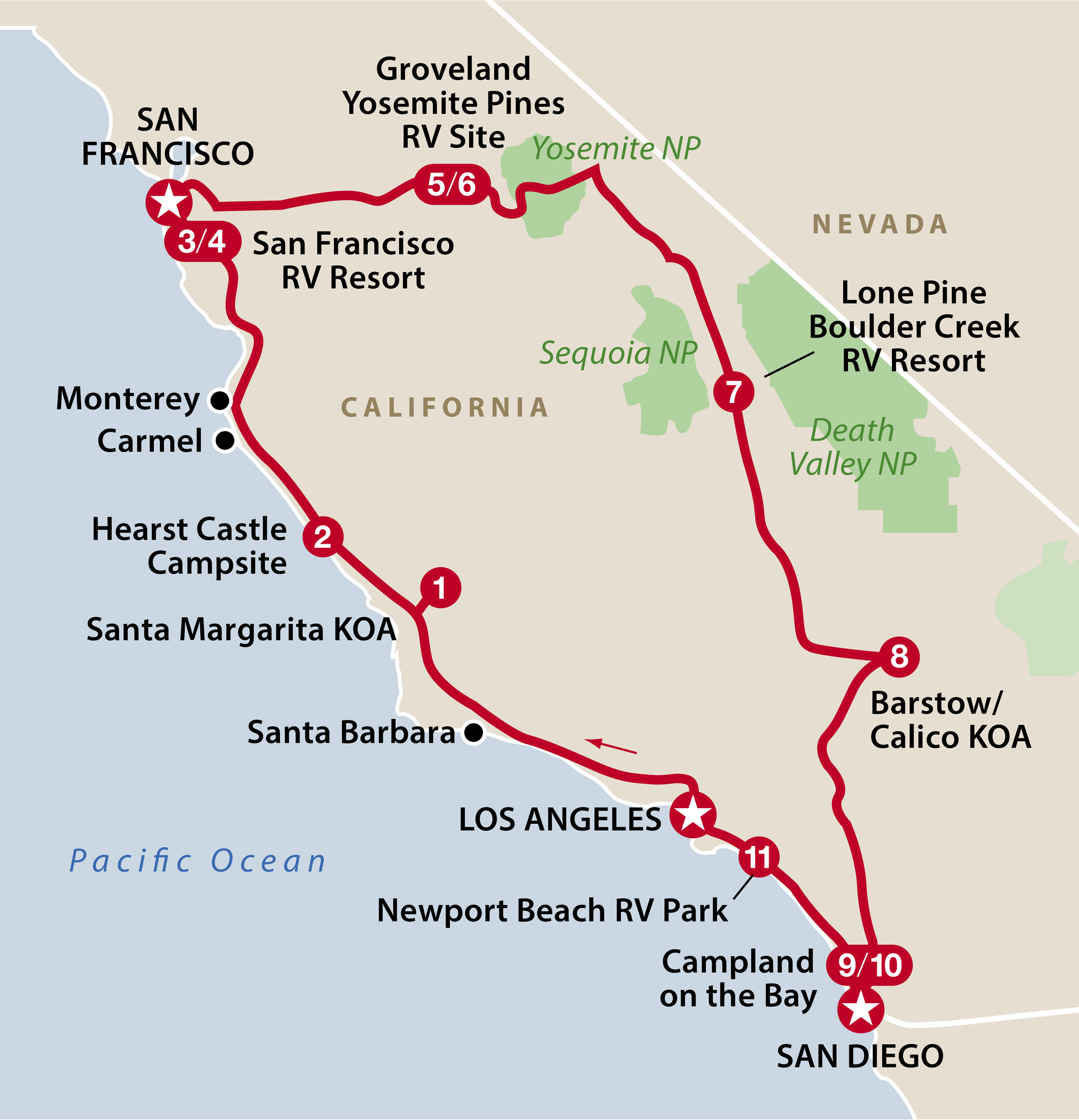 Mapa del recorrido California Sur