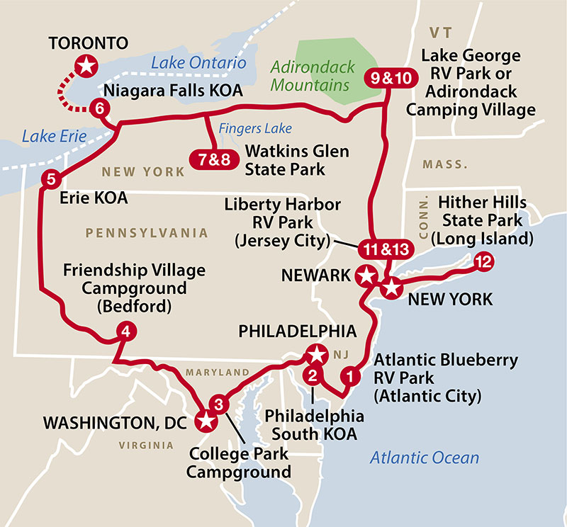 Ciudades del Nor Este de USa en auto caravanaNortheast-Cities-and-More-map Ciudades del Noreste de USA en auto caravana